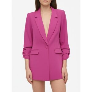 Cinq à Sept Blazer Womens Size 2 Magenta Ruched Sleeve Collared Modern Chic